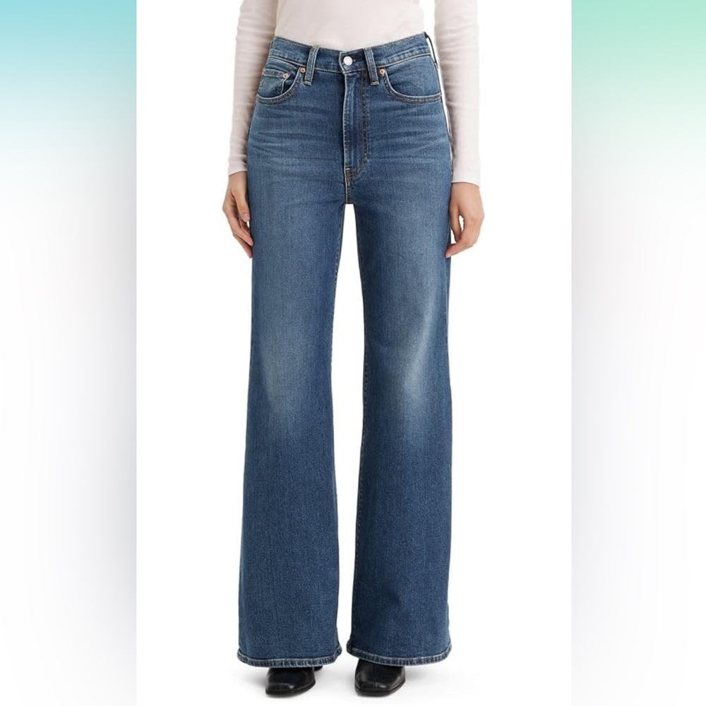 New Levi’s Wide Leg Ribcage Bell Bottom Jeans , 29 x 32, New York Moment (Blue)